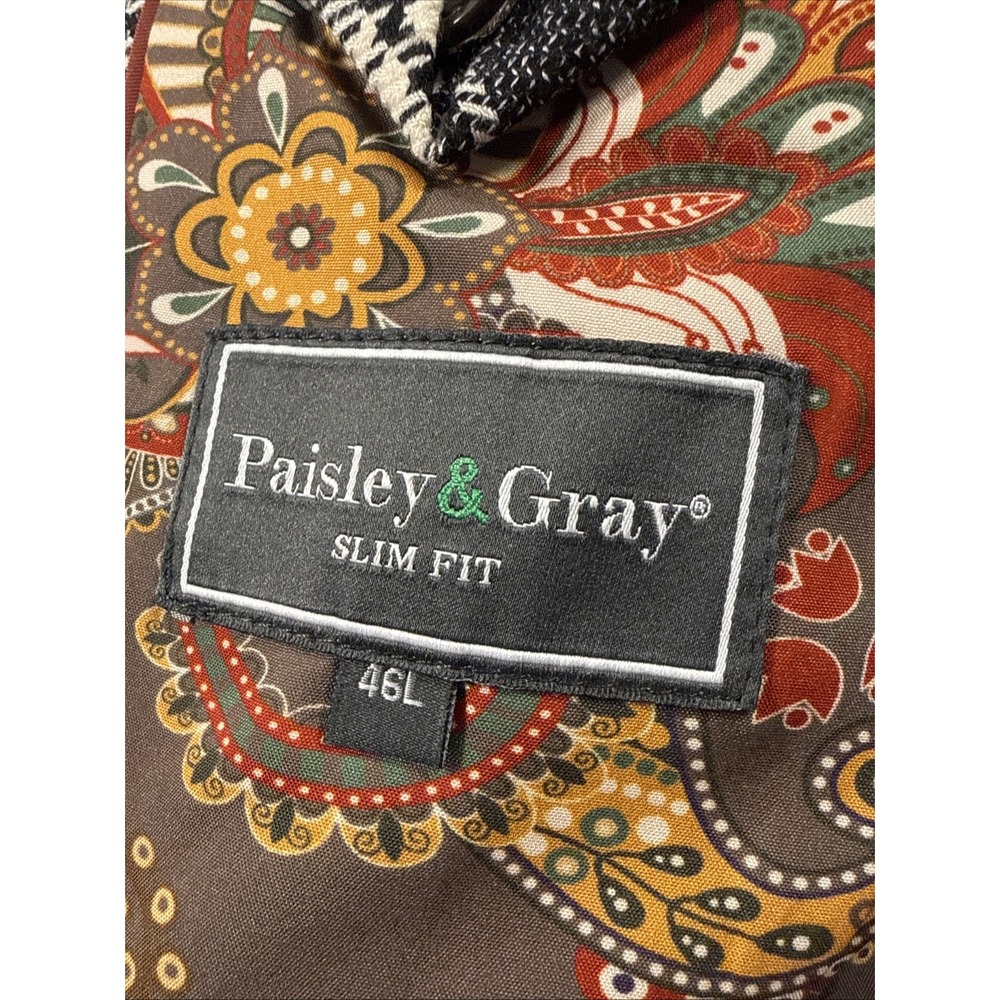 Paisley & Gray Blazer Mens 46L Black White Plaid Slim Fit Sport Coat Jacket - Picture 6 of 9